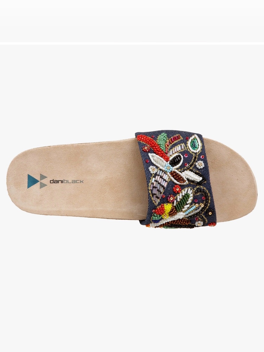 DANIBLACK Beaded Vacation Resortwear Denim Slide Sandal - Multicolor 9 - Picture 7 of 8